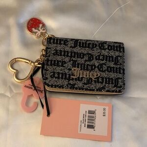 Juicy Couture Black Beige Berry Sweet Card Case Wallet Strawberry Charm NWT